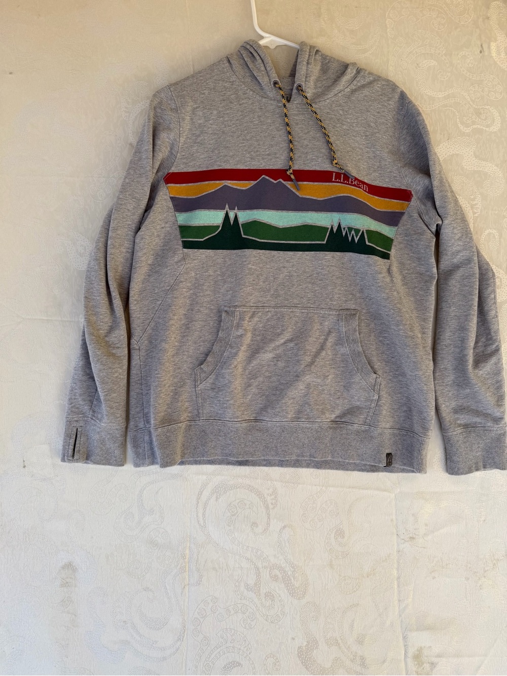 L.L. Bean Gray Hoodie with Multicolor Mountain Stripe